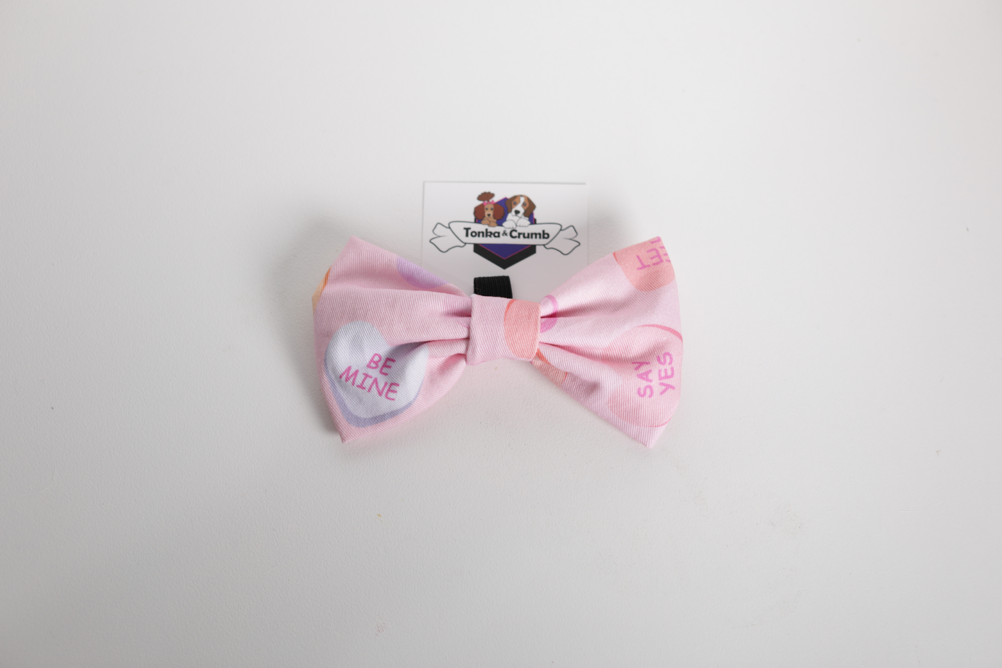 Dog bow tie with Valentine's Day candy heart print