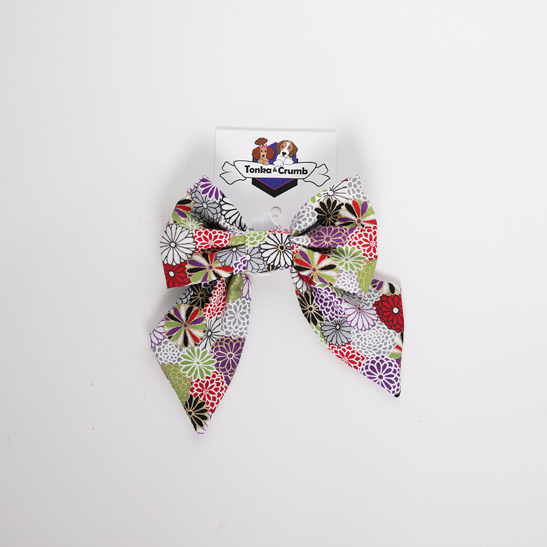 Dog sailor bow in Japanese printed fabric with red flowers