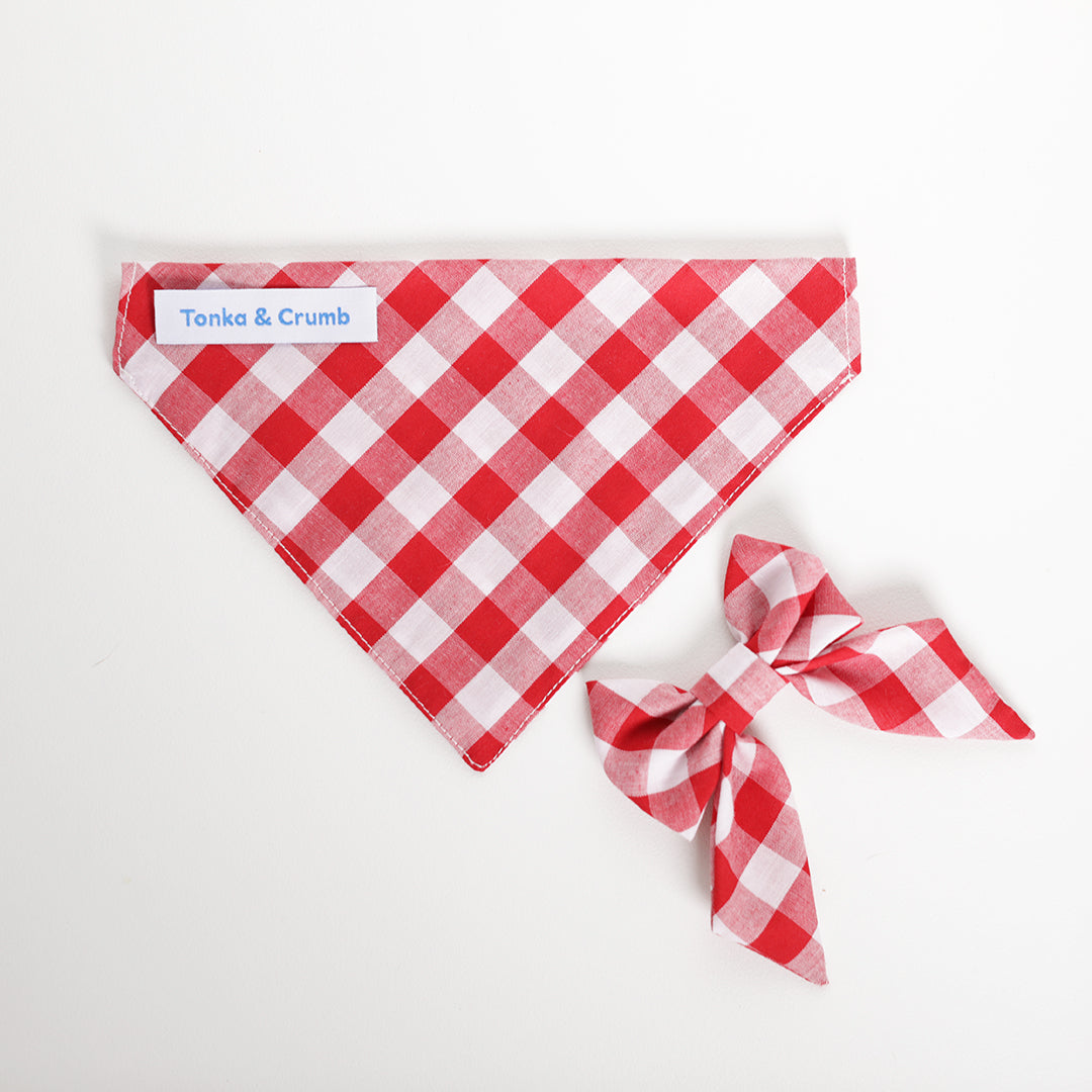 Red gingham cat bandana with sailor bow