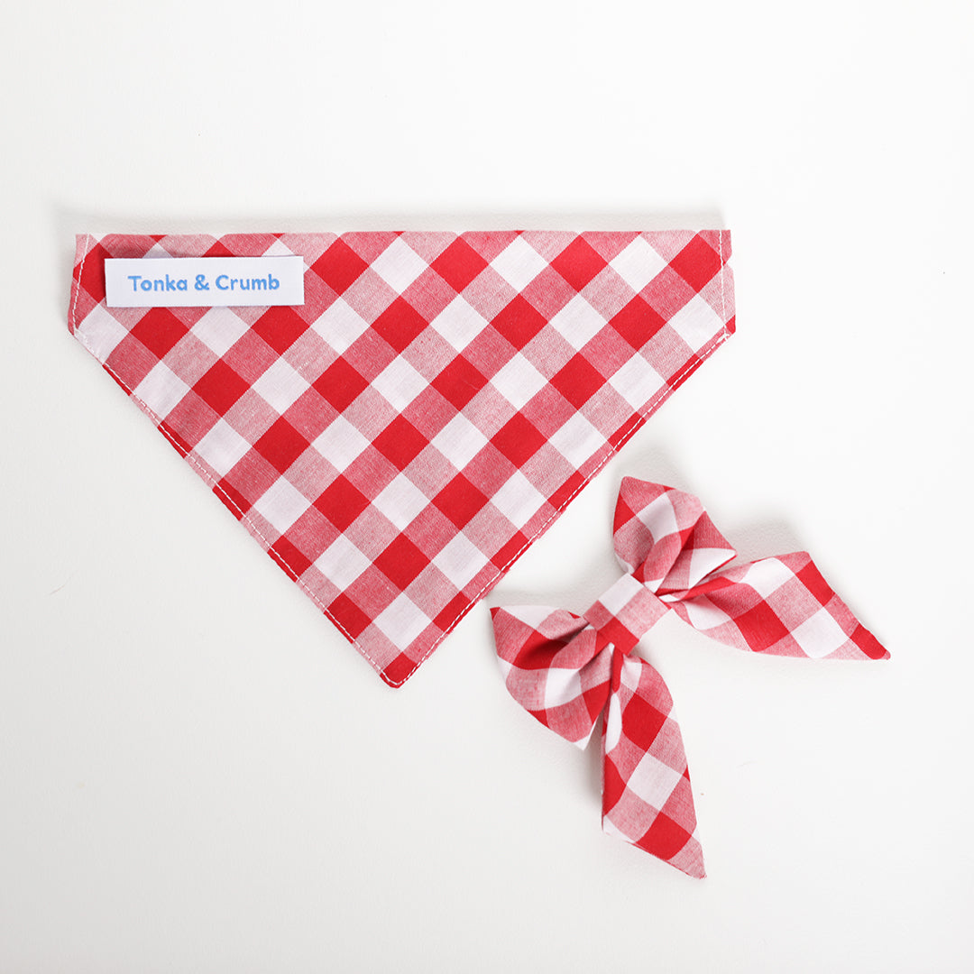 Red gingham sailor bow for dogs