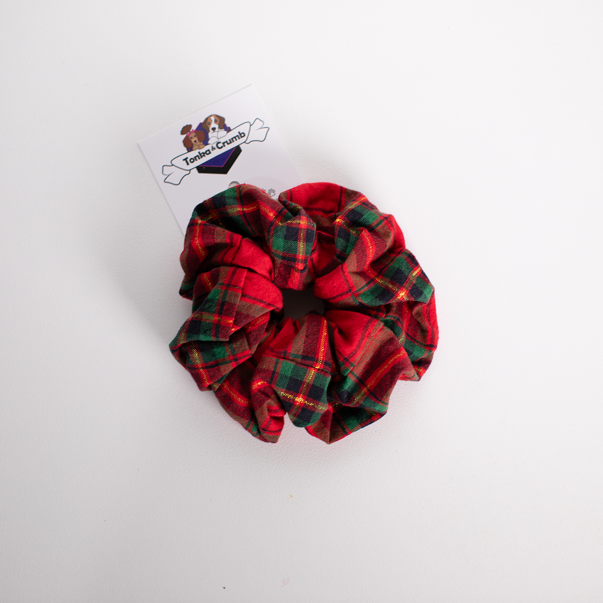 Women's scrunchie in red and gold tartan