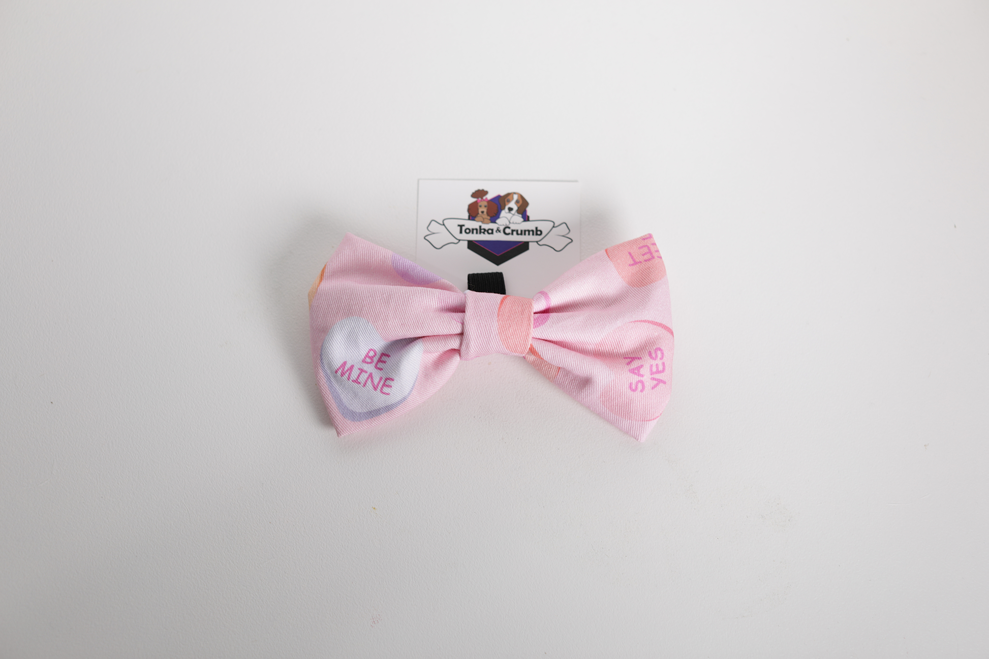 Dog bow tie with Valentine's Day candy heart print