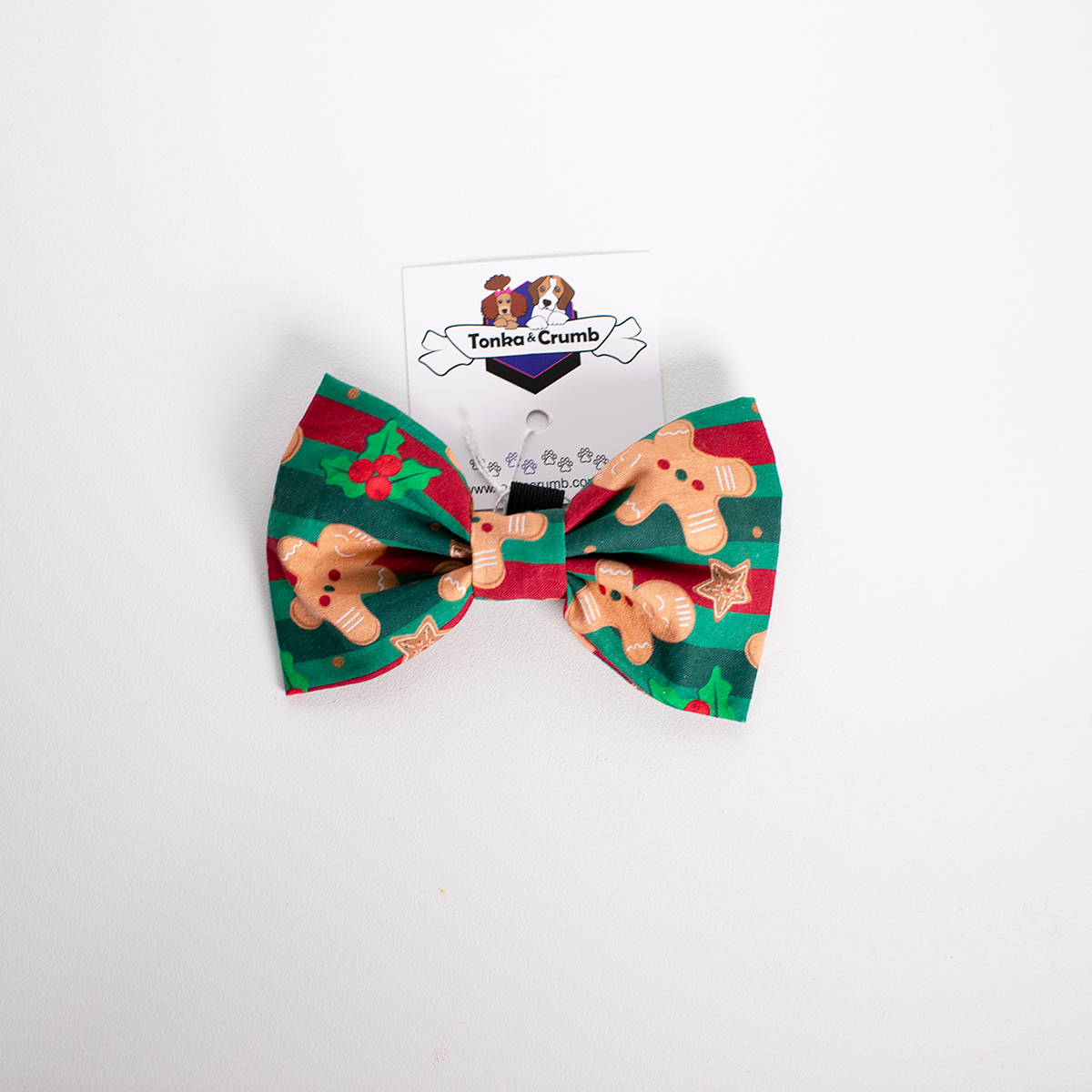 Pet bow tie with gingerbread men print