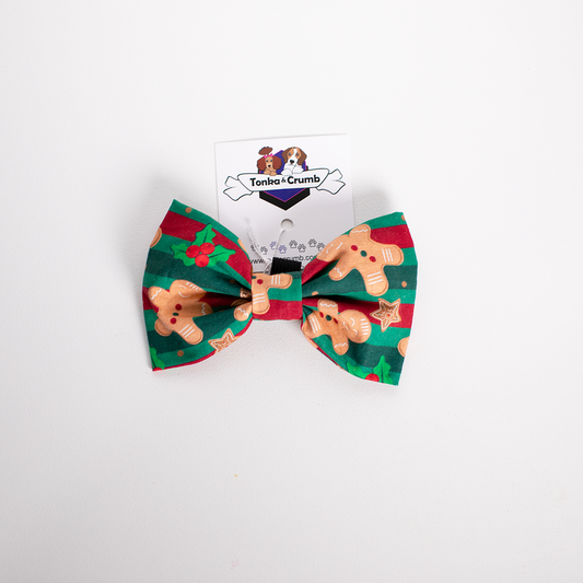 Pet bow tie with gingerbread men print