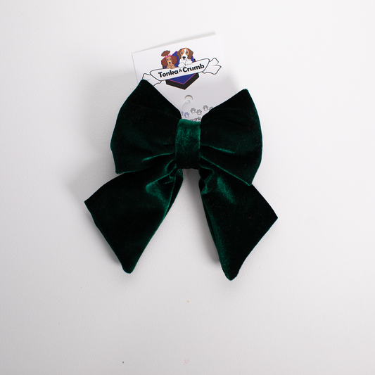 Green velvet bow for dogs