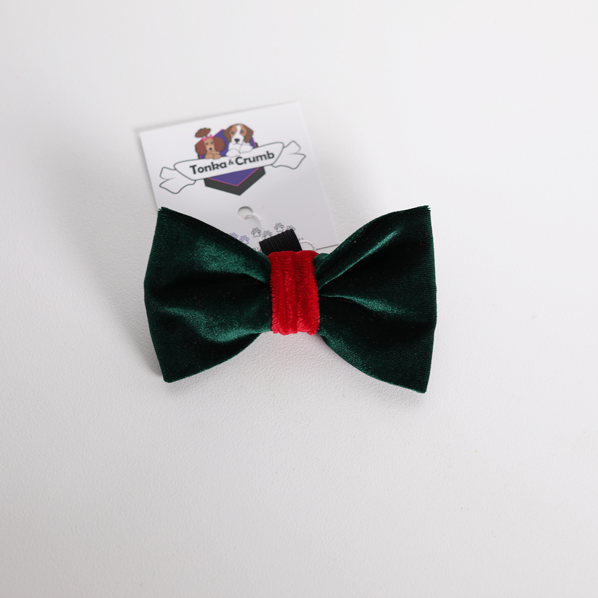 Dog bowtie with green and red velvet