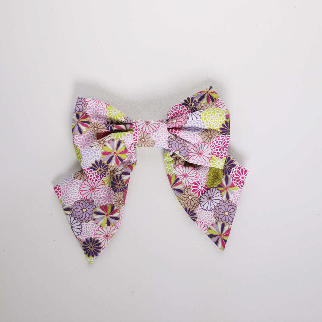 Dog bow with pink Japanese floral pattern
