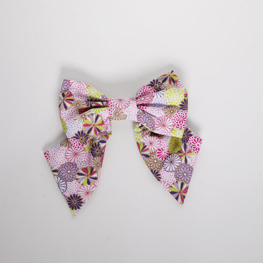 Dog bow with pink Japanese floral pattern