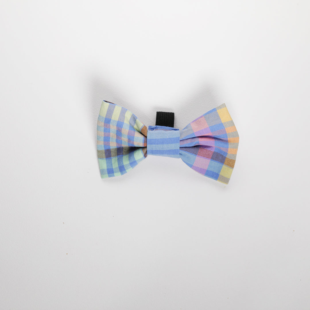 Pet bowtie in blue check fabric