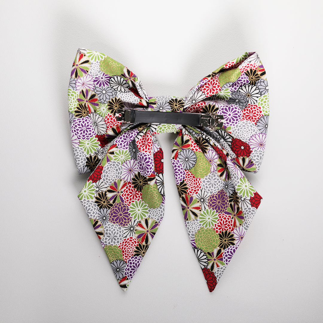 Women's hair bow in Japanese floral fabric back view