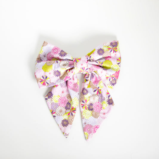 Women's hair bow with Japanese floral print in pink